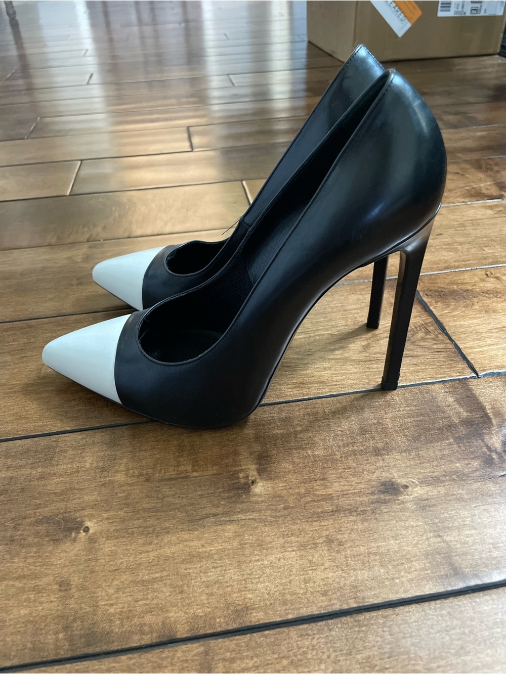 Saint Laurent Black and White Pointed Toe Stiletto Pumps
